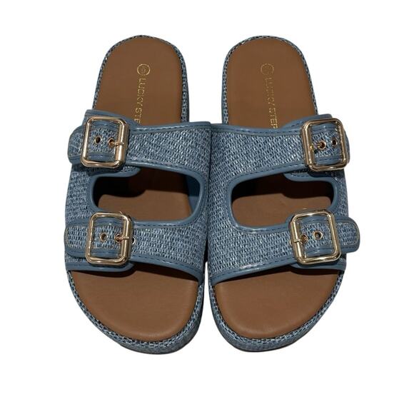 LUCKY STEP platform sandal blue woven-texture Size 6 NEW - Picture 2 of 9